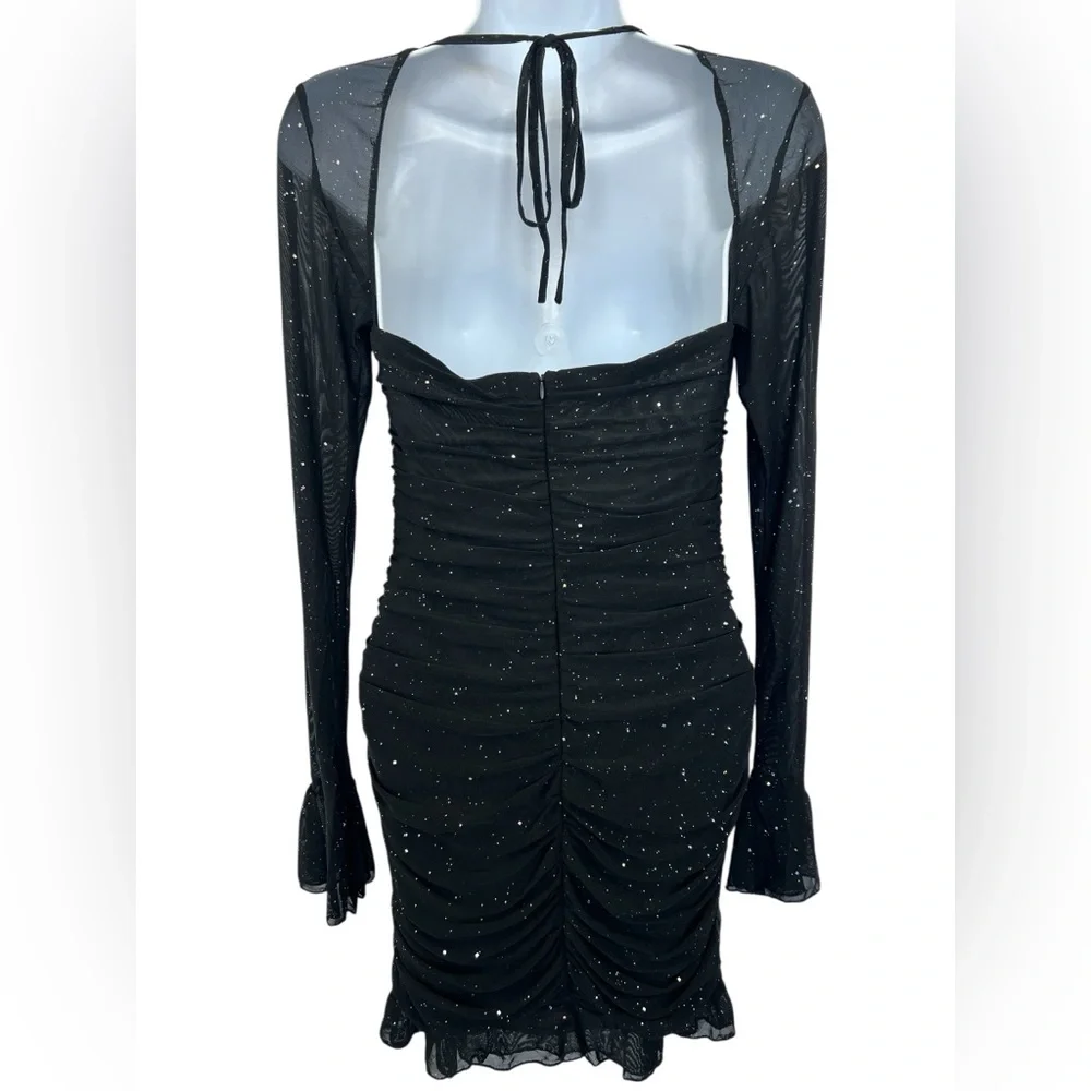 🆕 NWOT 🖤 Glitter Mesh Sweetheart Neck Bodycon Dress | LBD | Women’s Small - Picture 4 of 15